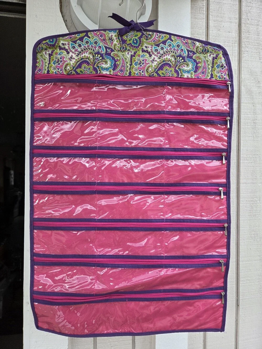 Once Upon A Rose - Hanging Jewelry/Makeup Organizer - Pink with Purple Trim